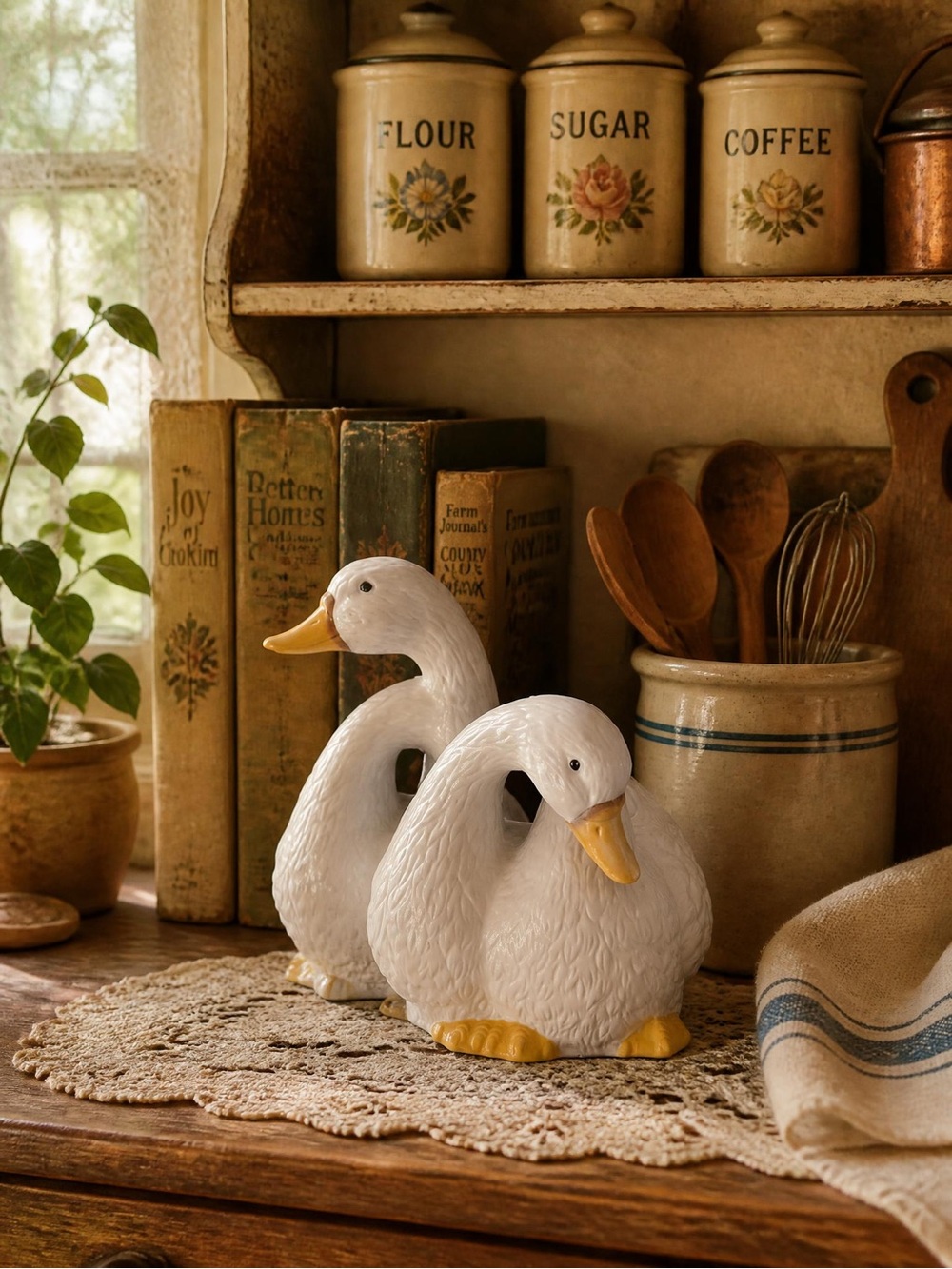 Vintage Double geese ceramic planter